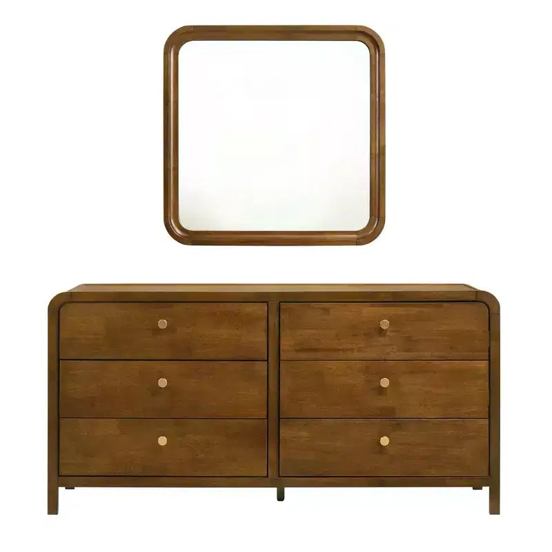 Roundhill Furniture Eldren 6-Drawer Wood Dresser with Mirror, Walnut Finish
