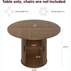 47 Round Dining Table for 4, Kitchen Dinner Table with 2-Tier Storage Shelf and Sliding Wood Door for Dining Room or Living Room