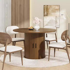 47 Round Dining Table for 4, Kitchen Dinner Table with 2-Tier Storage Shelf and Sliding Wood Door for Dining Room or Living Room