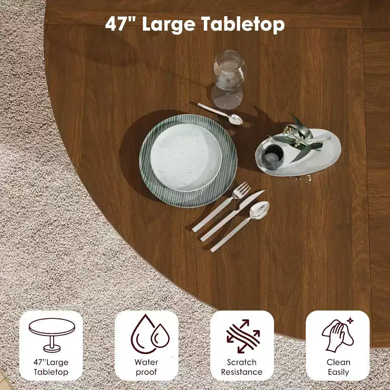 47 Round Dining Table for 4, Kitchen Dinner Table with 2-Tier Storage Shelf and Sliding Wood Door for Dining Room or Living Room