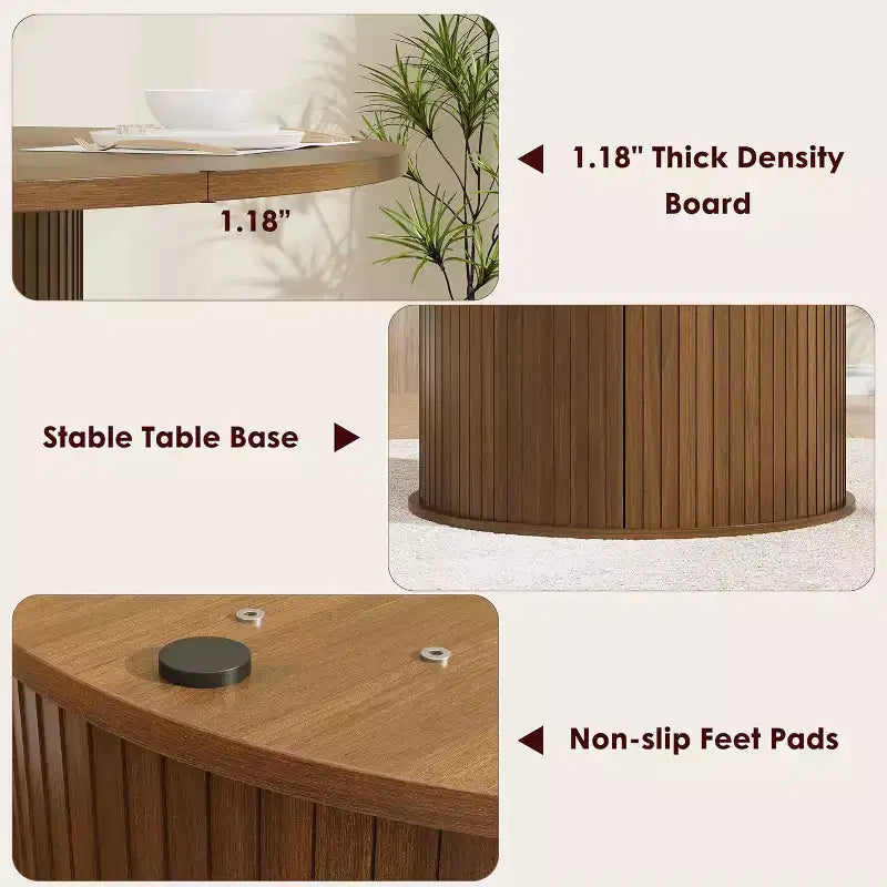 47 Round Dining Table for 4, Kitchen Dinner Table with 2-Tier Storage Shelf and Sliding Wood Door for Dining Room or Living Room
