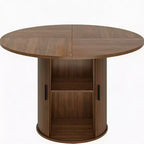 47 Round Dining Table for 4, Kitchen Dinner Table with 2-Tier Storage Shelf and Sliding Wood Door for Dining Room or Living Room