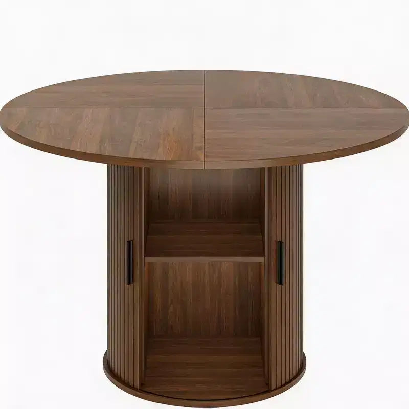 47 Round Dining Table for 4, Kitchen Dinner Table with 2-Tier Storage Shelf and Sliding Wood Door for Dining Room or Living Room
