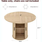 47 Round Dining Table for 4, Kitchen Dinner Table with 2-Tier Storage Shelf and Sliding Wood Door for Dining Room or Living Room