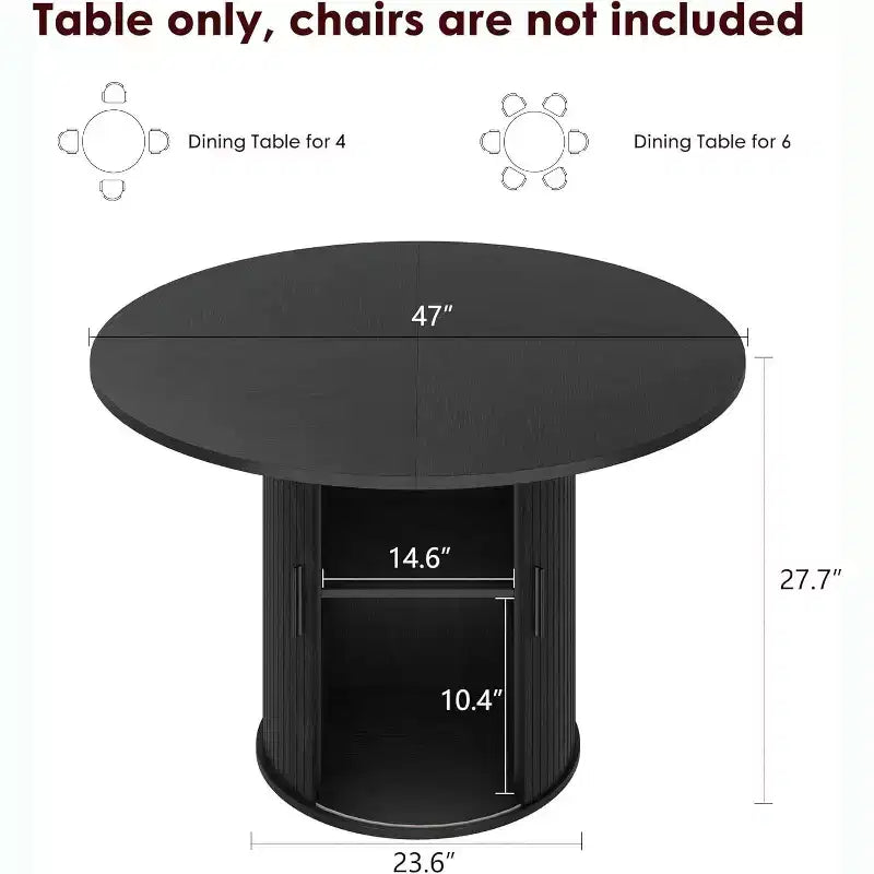 47 Round Dining Table for 4, Kitchen Dinner Table with 2-Tier Storage Shelf and Sliding Wood Door for Dining Room or Living Room