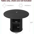 47 Round Dining Table for 4, Kitchen Dinner Table with 2-Tier Storage Shelf and Sliding Wood Door for Dining Room or Living Room