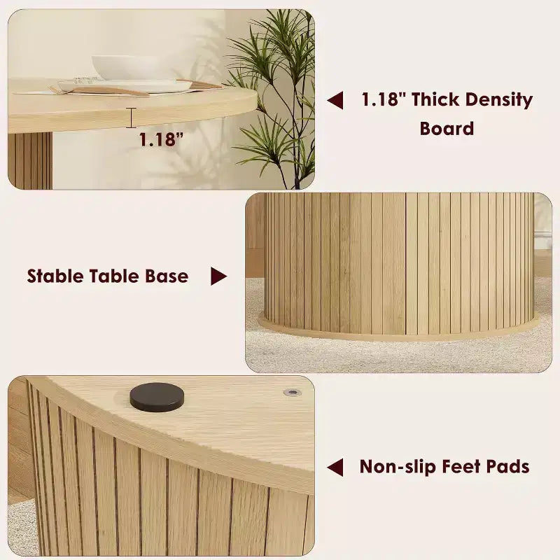 47 Round Dining Table for 4, Kitchen Dinner Table with 2-Tier Storage Shelf and Sliding Wood Door for Dining Room or Living Room