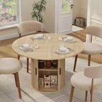 47 Round Dining Table for 4, Kitchen Dinner Table with 2-Tier Storage Shelf and Sliding Wood Door for Dining Room or Living Room