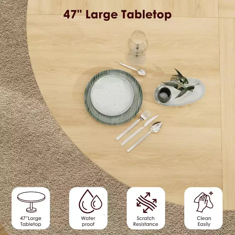 47 Round Dining Table for 4, Kitchen Dinner Table with 2-Tier Storage Shelf and Sliding Wood Door for Dining Room or Living Room