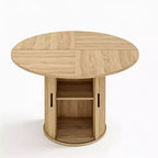 47 Round Dining Table for 4, Kitchen Dinner Table with 2-Tier Storage Shelf and Sliding Wood Door for Dining Room or Living Room