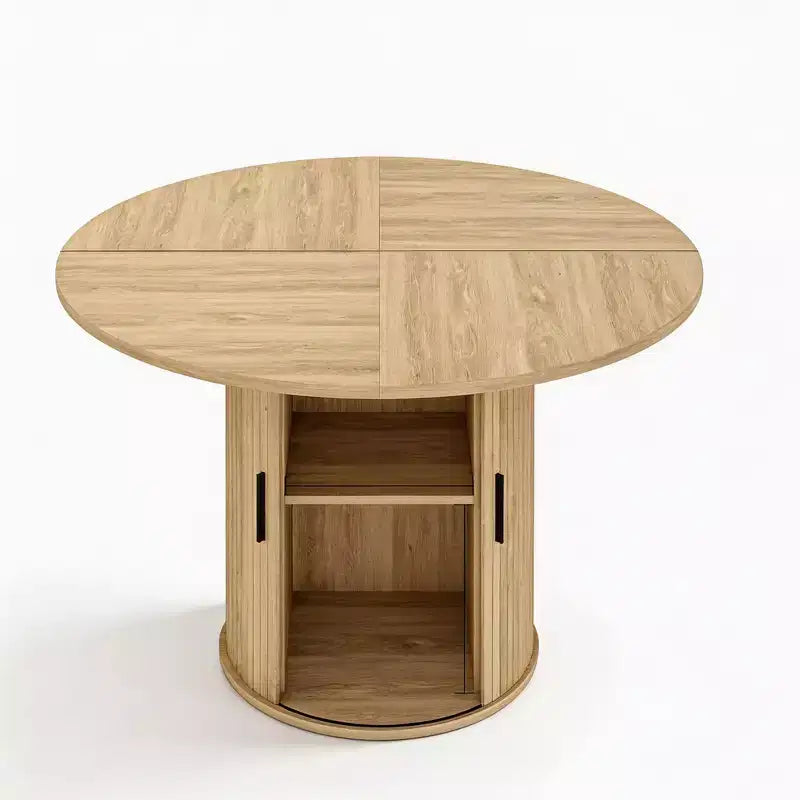 47 Round Dining Table for 4, Kitchen Dinner Table with 2-Tier Storage Shelf and Sliding Wood Door for Dining Room or Living Room