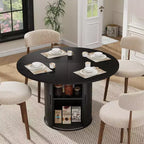 47 Round Dining Table for 4, Kitchen Dinner Table with 2-Tier Storage Shelf and Sliding Wood Door for Dining Room or Living Room