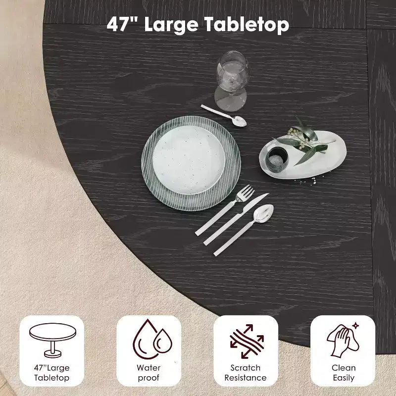 47 Round Dining Table for 4, Kitchen Dinner Table with 2-Tier Storage Shelf and Sliding Wood Door for Dining Room or Living Room