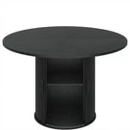 47 Round Dining Table for 4, Kitchen Dinner Table with 2-Tier Storage Shelf and Sliding Wood Door for Dining Room or Living Room