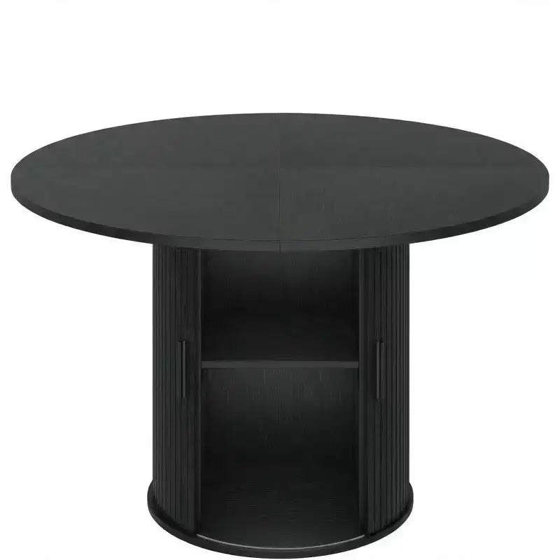47 Round Dining Table for 4, Kitchen Dinner Table with 2-Tier Storage Shelf and Sliding Wood Door for Dining Room or Living Room