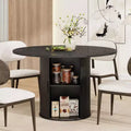 47 Round Dining Table for 4, Kitchen Dinner Table with 2-Tier Storage Shelf and Sliding Wood Door for Dining Room or Living Room