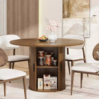 47 Round Dining Table for 4, Kitchen Dinner Table with 2-Tier Storage Shelf and Sliding Wood Door for Dining Room or Living Room