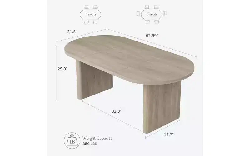 63 Oval Dining Table for 6-8 People, Modern Farmhouse Wood Table, Water-Resistant Rustic Oak Finish for Dining Room