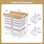 Costway 10-Drawer Rolling Art & Craft Storage Cart with Wooden Tabletop, Lockable Wheels, Metal Frame & Handles Natural + Macaron/White
