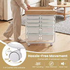 Costway 10-Drawer Rolling Art & Craft Storage Cart with Wooden Tabletop, Lockable Wheels, Metal Frame & Handles Natural + Macaron/White
