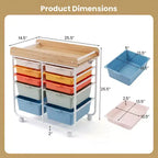 Costway 10-Drawer Rolling Art & Craft Storage Cart with Wooden Tabletop, Lockable Wheels, Metal Frame & Handles Natural + Macaron/White