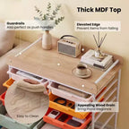Costway 10-Drawer Rolling Art & Craft Storage Cart with Wooden Tabletop, Lockable Wheels, Metal Frame & Handles Natural + Macaron/White