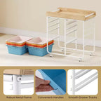 Costway 10-Drawer Rolling Art & Craft Storage Cart with Wooden Tabletop, Lockable Wheels, Metal Frame & Handles Natural + Macaron/White
