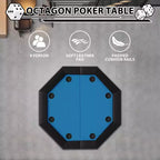 Table de poker octogonale pliable pour 8 joueurs, rails rembourrés résistants à l'eau, 8 porte-gobelets intégrés, pieds métalliques robustes, assemblage facile