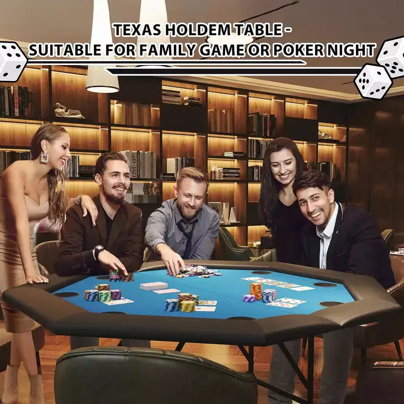 Table de poker octogonale pliable pour 8 joueurs, rails rembourrés résistants à l'eau, 8 porte-gobelets intégrés, pieds métalliques robustes, assemblage facile