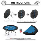 Table de poker octogonale pliable pour 8 joueurs, rails rembourrés résistants à l'eau, 8 porte-gobelets intégrés, pieds métalliques robustes, assemblage facile