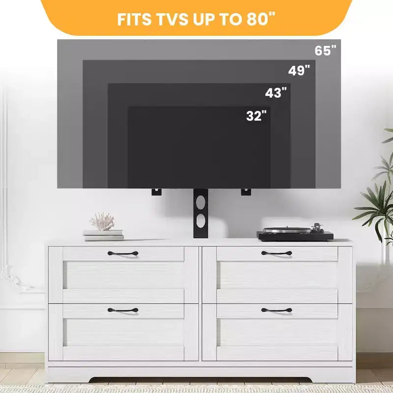 Meuble TV avec support réglable pour téléviseurs de 32 à 80 pouces, 4 tiroirs de rangement, table de console multimédia en bois