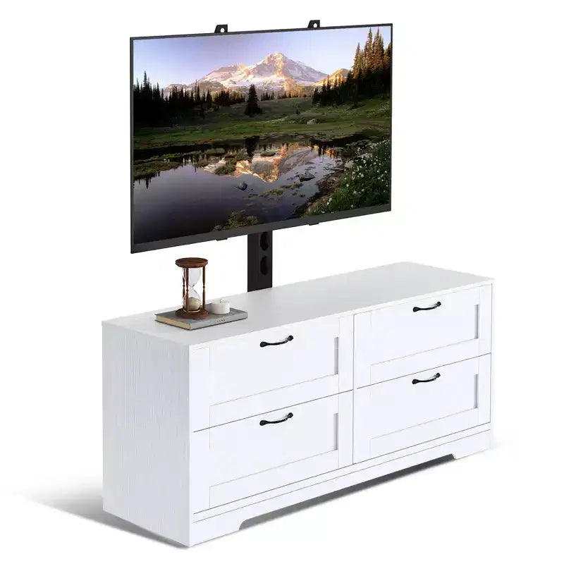 Meuble TV avec support réglable pour téléviseurs de 32 à 80 pouces, 4 tiroirs de rangement, table de console multimédia en bois