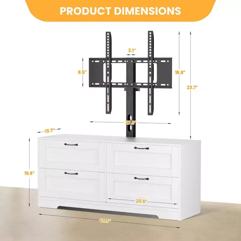Meuble TV avec support réglable pour téléviseurs de 32 à 80 pouces, 4 tiroirs de rangement, table de console multimédia en bois
