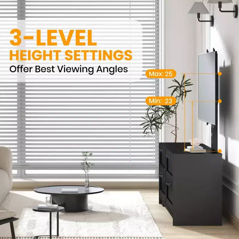 Meuble TV avec support réglable pour téléviseurs de 32 à 80 pouces, 4 tiroirs de rangement, table de console multimédia en bois