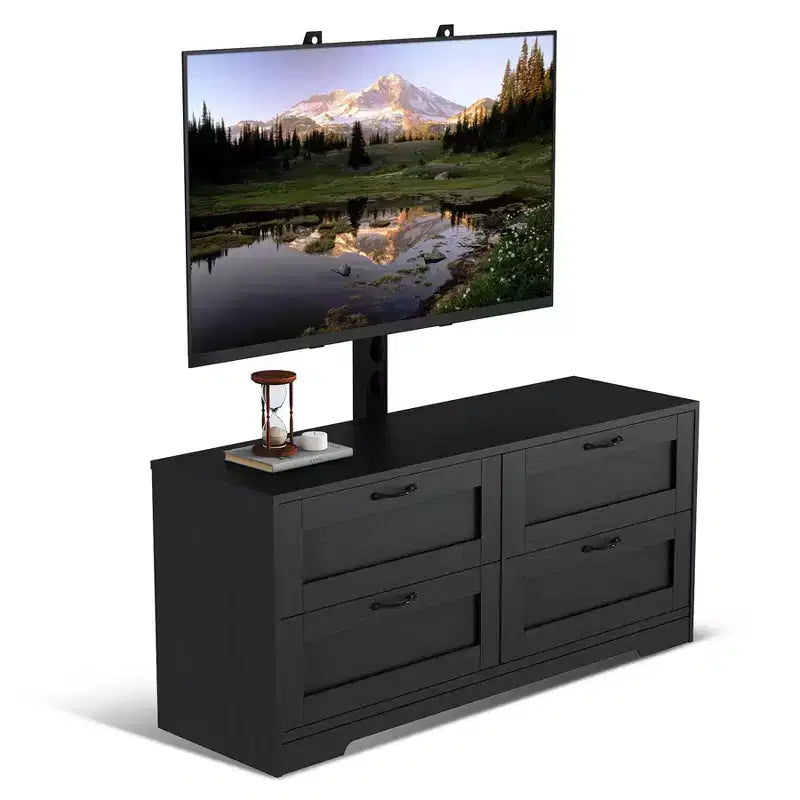 Meuble TV avec support réglable pour téléviseurs de 32 à 80 pouces, 4 tiroirs de rangement, table de console multimédia en bois
