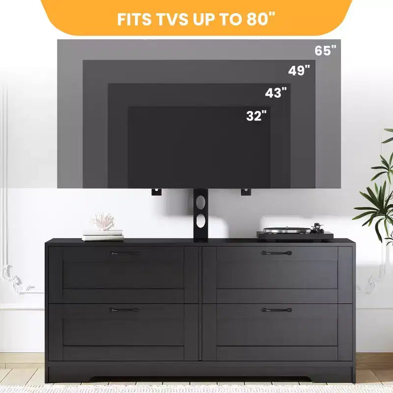 Meuble TV avec support réglable pour téléviseurs de 32 à 80 pouces, 4 tiroirs de rangement, table de console multimédia en bois