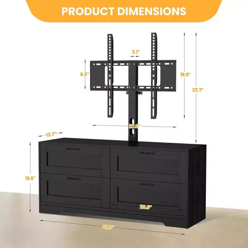 Meuble TV avec support réglable pour téléviseurs de 32 à 80 pouces, 4 tiroirs de rangement, table de console multimédia en bois