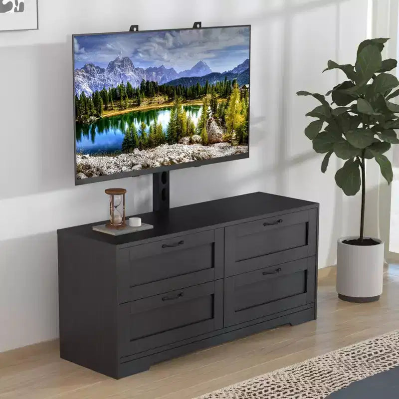 Meuble TV avec support réglable pour téléviseurs de 32 à 80 pouces, 4 tiroirs de rangement, table de console multimédia en bois