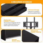 TV Stand with Adjustable Mount for 32-80 TVs  4 Storage Drawers  Wood Media Console Table