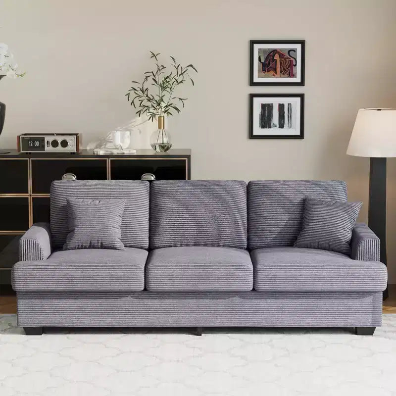 86 Leather/Corduroy Sofa, Modern Deep Seat Couch with 2 Throw Pillows, Upholstered Cushion & Removable Cover for Small Space, Apartment&Living Room