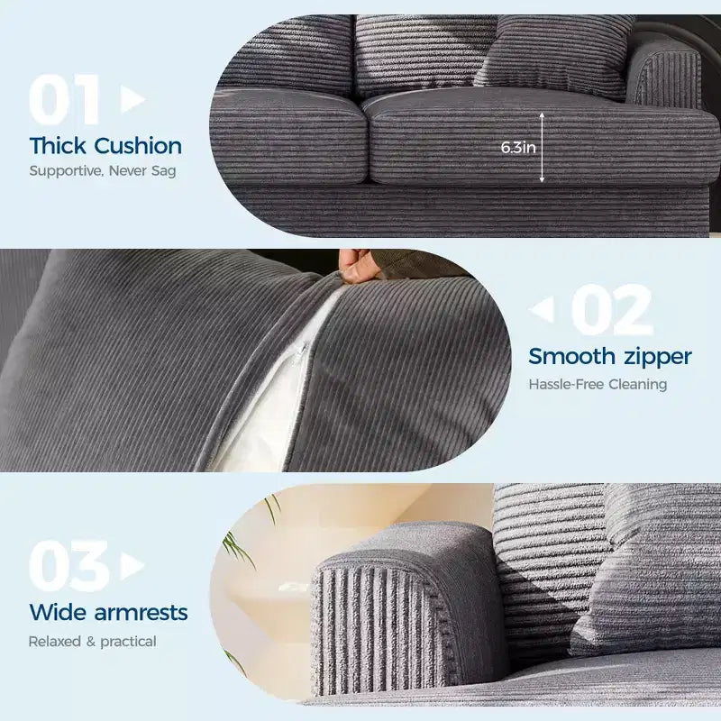 86 Leather/Corduroy Sofa, Modern Deep Seat Couch with 2 Throw Pillows, Upholstered Cushion & Removable Cover for Small Space, Apartment&Living Room