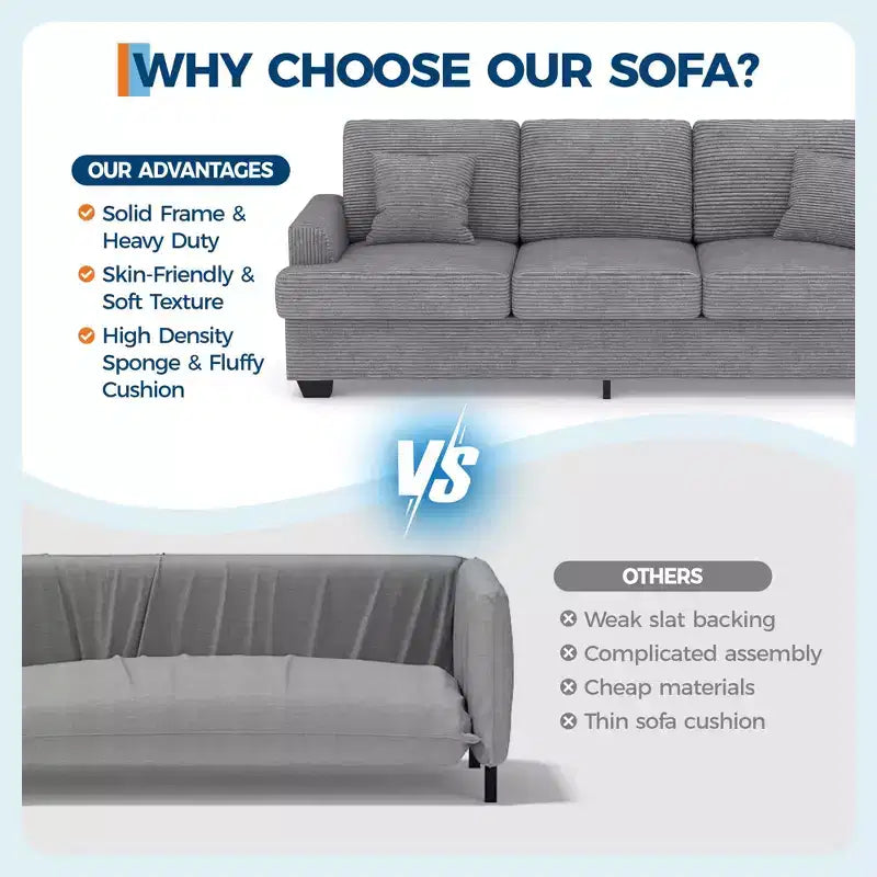86 Leather/Corduroy Sofa, Modern Deep Seat Couch with 2 Throw Pillows, Upholstered Cushion & Removable Cover for Small Space, Apartment&Living Room
