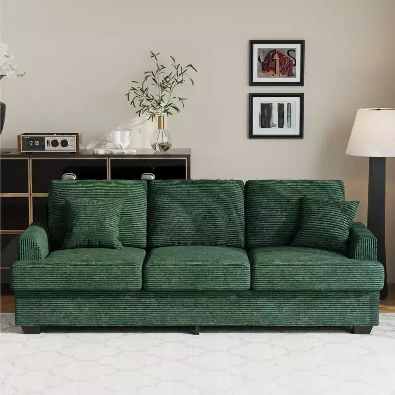 86 Leather/Corduroy Sofa, Modern Deep Seat Couch with 2 Throw Pillows, Upholstered Cushion & Removable Cover for Small Space, Apartment&Living Room