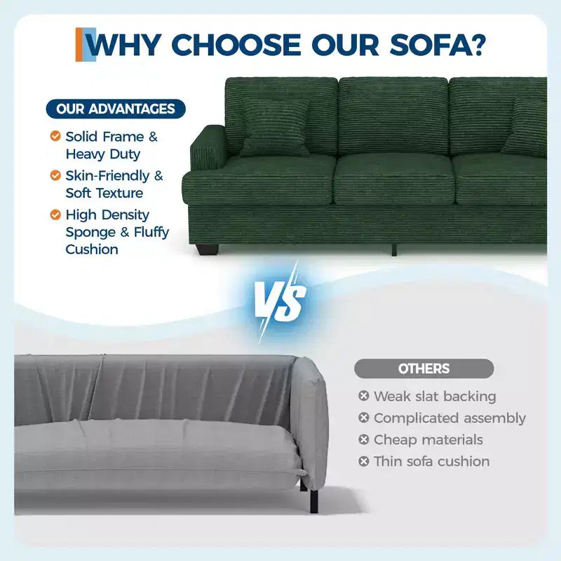 86 Leather/Corduroy Sofa, Modern Deep Seat Couch with 2 Throw Pillows, Upholstered Cushion & Removable Cover for Small Space, Apartment&Living Room