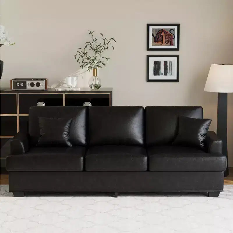 86 Leather/Corduroy Sofa, Modern Deep Seat Couch with 2 Throw Pillows, Upholstered Cushion & Removable Cover for Small Space, Apartment&Living Room
