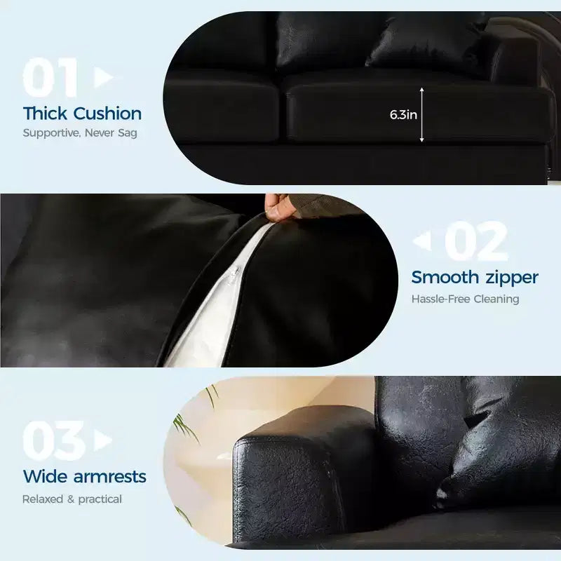 86 Leather/Corduroy Sofa, Modern Deep Seat Couch with 2 Throw Pillows, Upholstered Cushion & Removable Cover for Small Space, Apartment&Living Room
