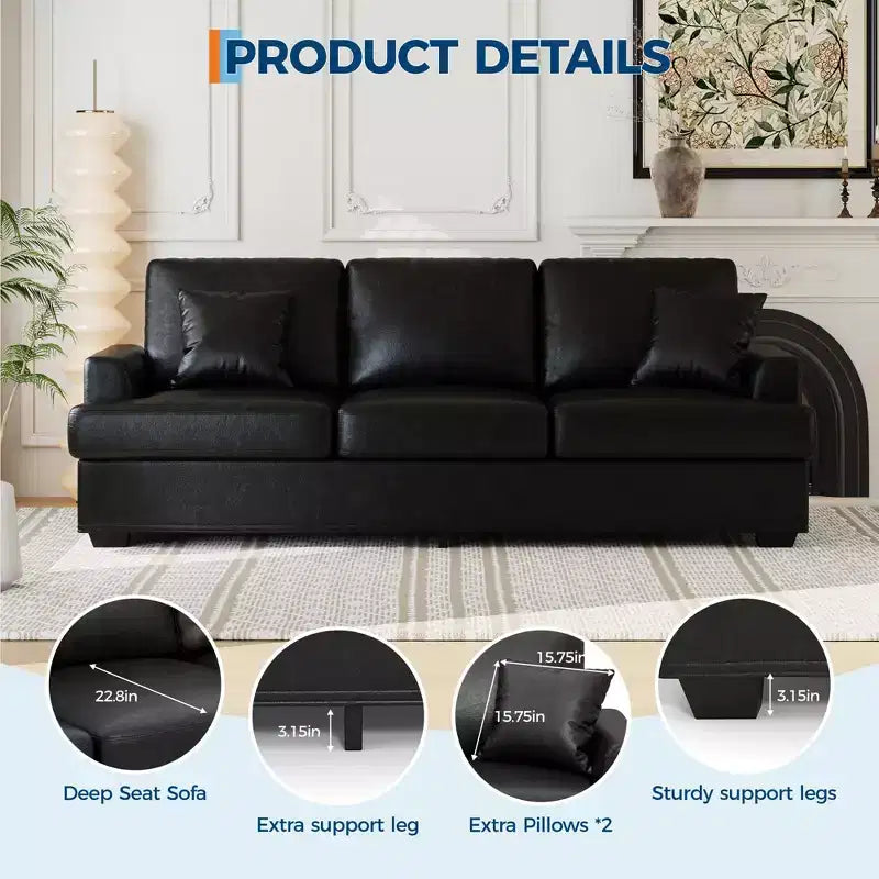 86 Leather/Corduroy Sofa, Modern Deep Seat Couch with 2 Throw Pillows, Upholstered Cushion & Removable Cover for Small Space, Apartment&Living Room