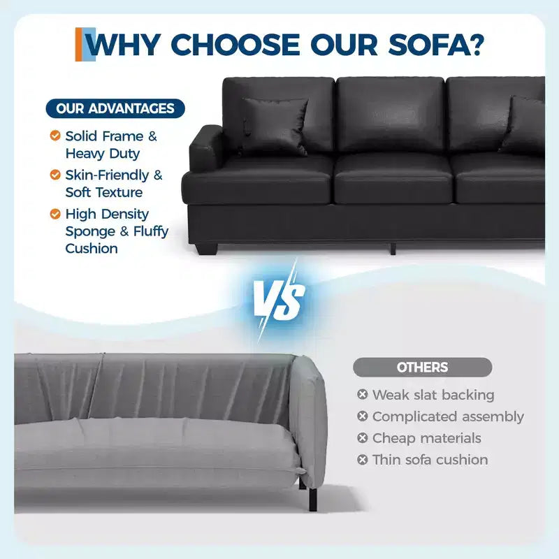 86 Leather/Corduroy Sofa, Modern Deep Seat Couch with 2 Throw Pillows, Upholstered Cushion & Removable Cover for Small Space, Apartment&Living Room