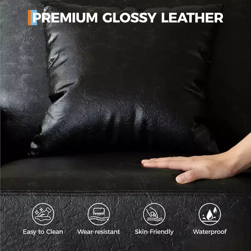 86 Leather/Corduroy Sofa, Modern Deep Seat Couch with 2 Throw Pillows, Upholstered Cushion & Removable Cover for Small Space, Apartment&Living Room