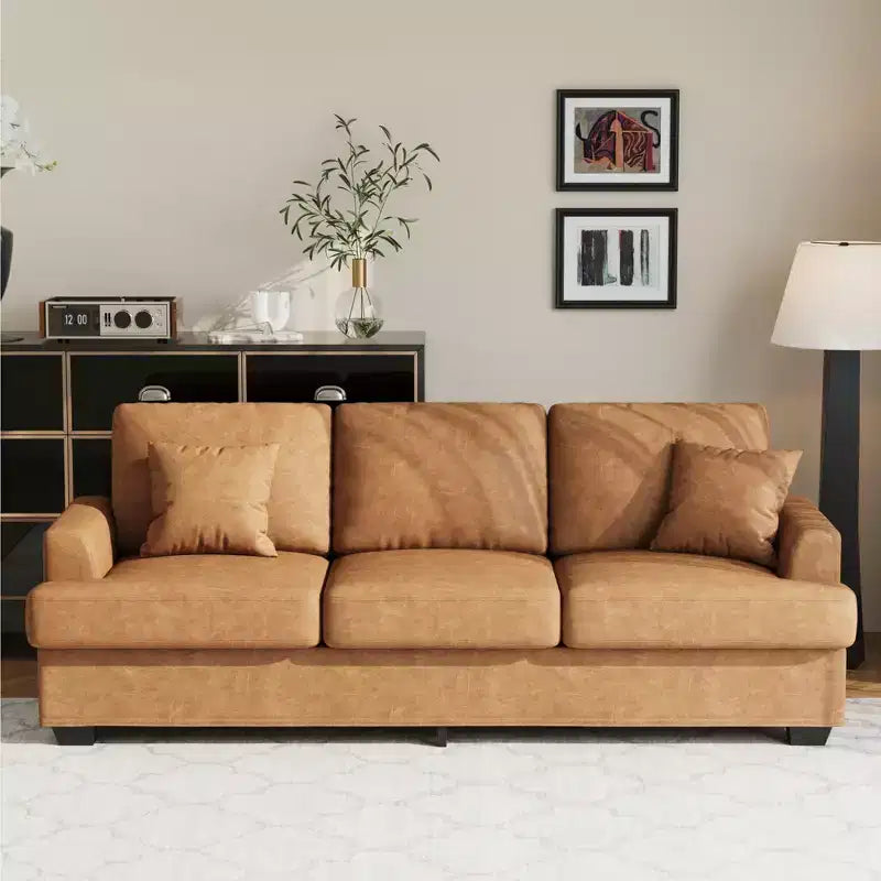 86 Leather/Corduroy Sofa, Modern Deep Seat Couch with 2 Throw Pillows, Upholstered Cushion & Removable Cover for Small Space, Apartment&Living Room